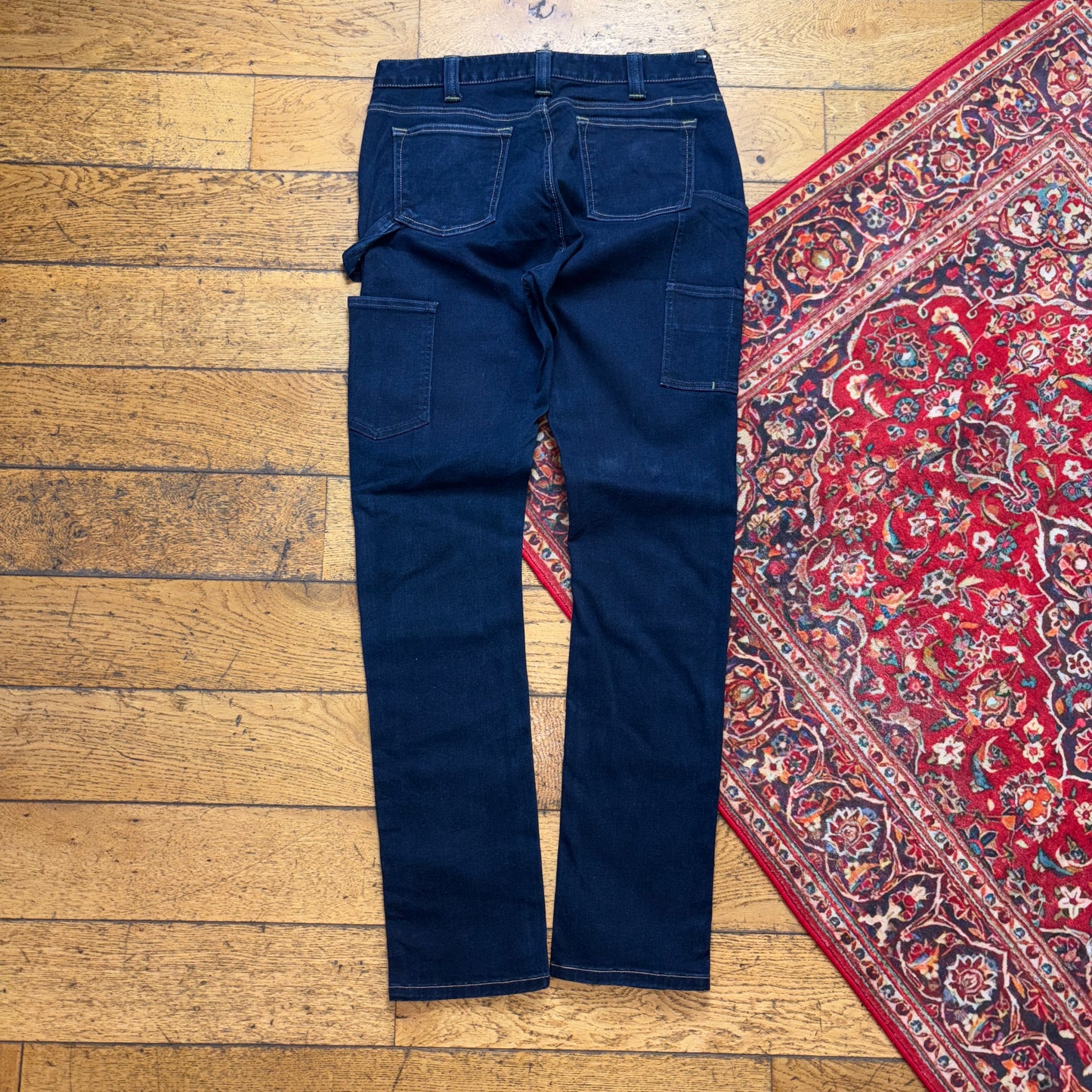 Vintage Navy Blue Slim Double Knee Workwear Jeans - 34L