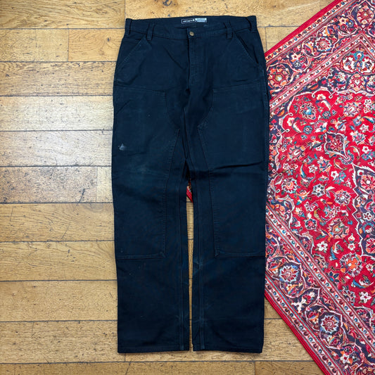 Vintage Carhartt Black Double Knee Workwear Carpenter Baggy Trousers - 36