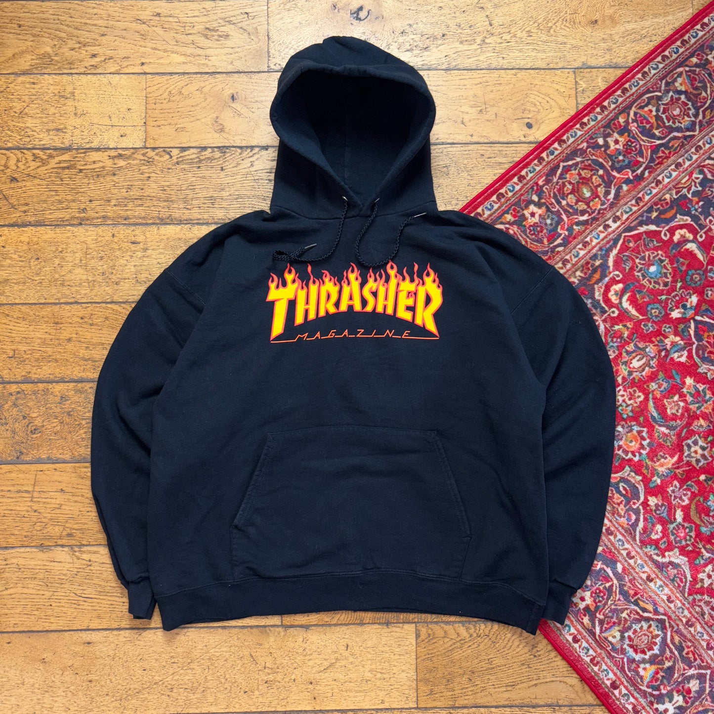 Vintage Thrasher Flames Black Skate Hoodie Sweatshirt - XL