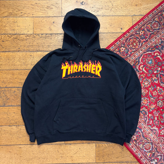 Vintage Thrasher Flames Black Skate Hoodie Sweatshirt - XL