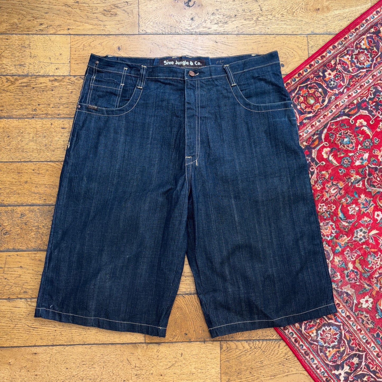 Vintage Embroidered Hip Hop Baggy Blue Shorts Jorts - 44