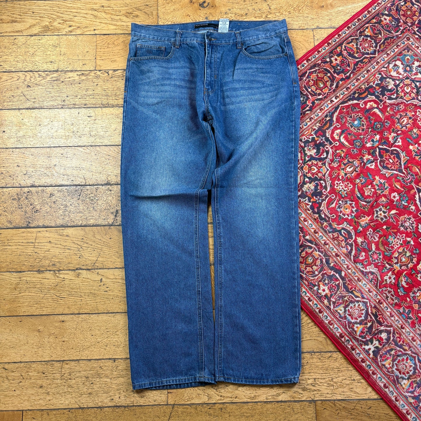 Vintage Rocawear Blue Embroidered Y2K Hip Hop Baggy Jeans - 40