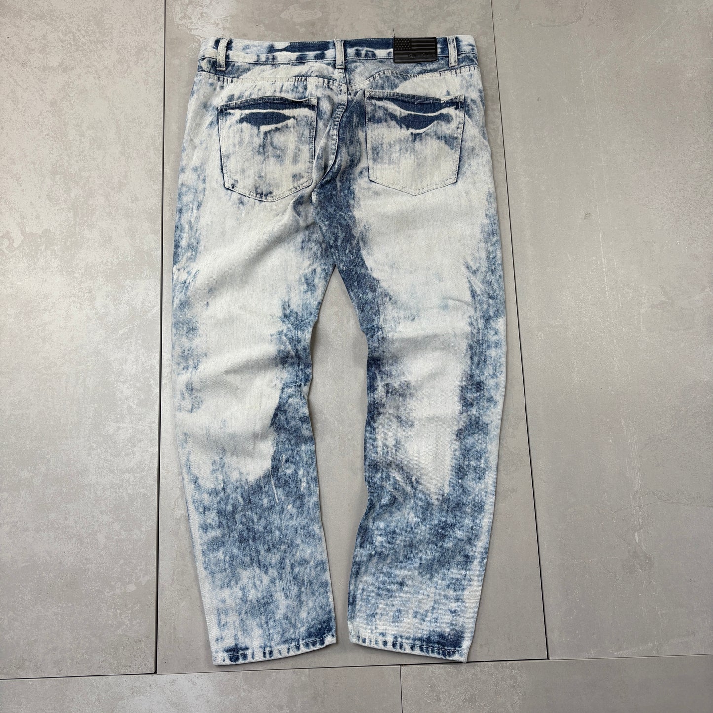 Vintage Hip Hop Moto Acid Wash Blue Straight Jeans - 40