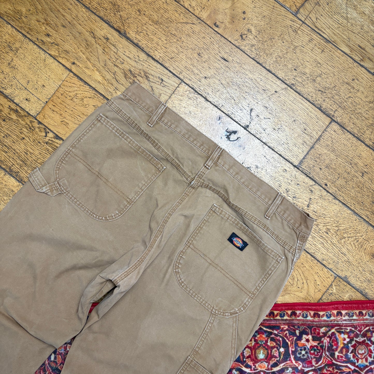 Vintage Dickies Workwear Carpenter Baggy Brown Trousers - 36