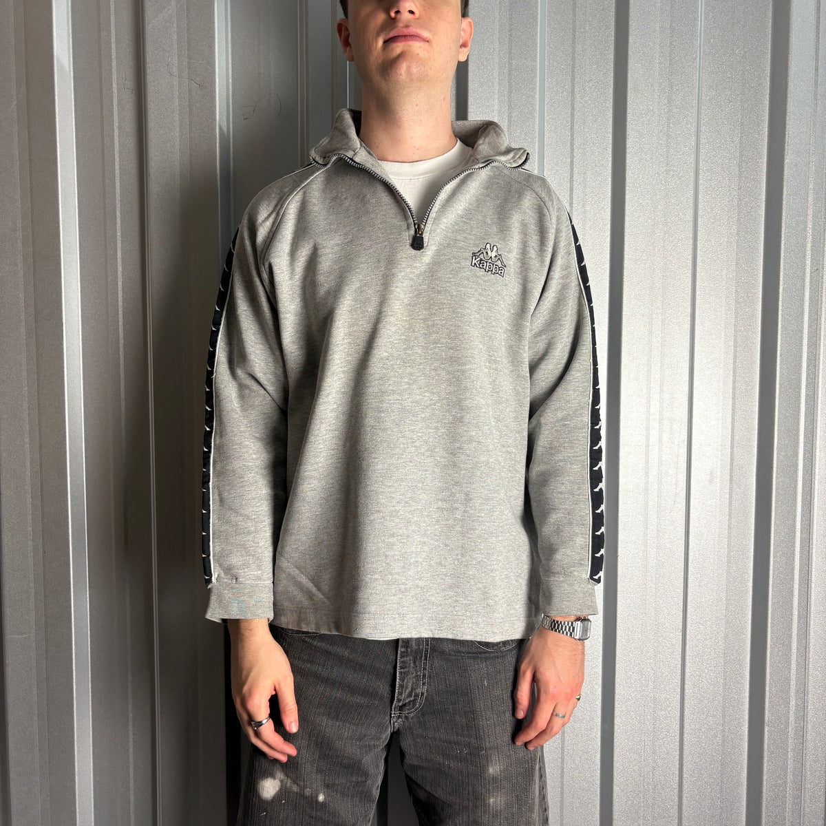 Vintage 90s Kappa Grey Zip Embroidered Sweatshirt - M