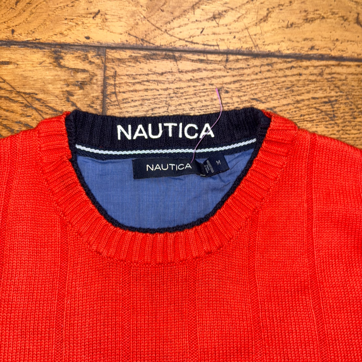 Vintage Nautica Orange Cable Embroidered Knit Jumper - M