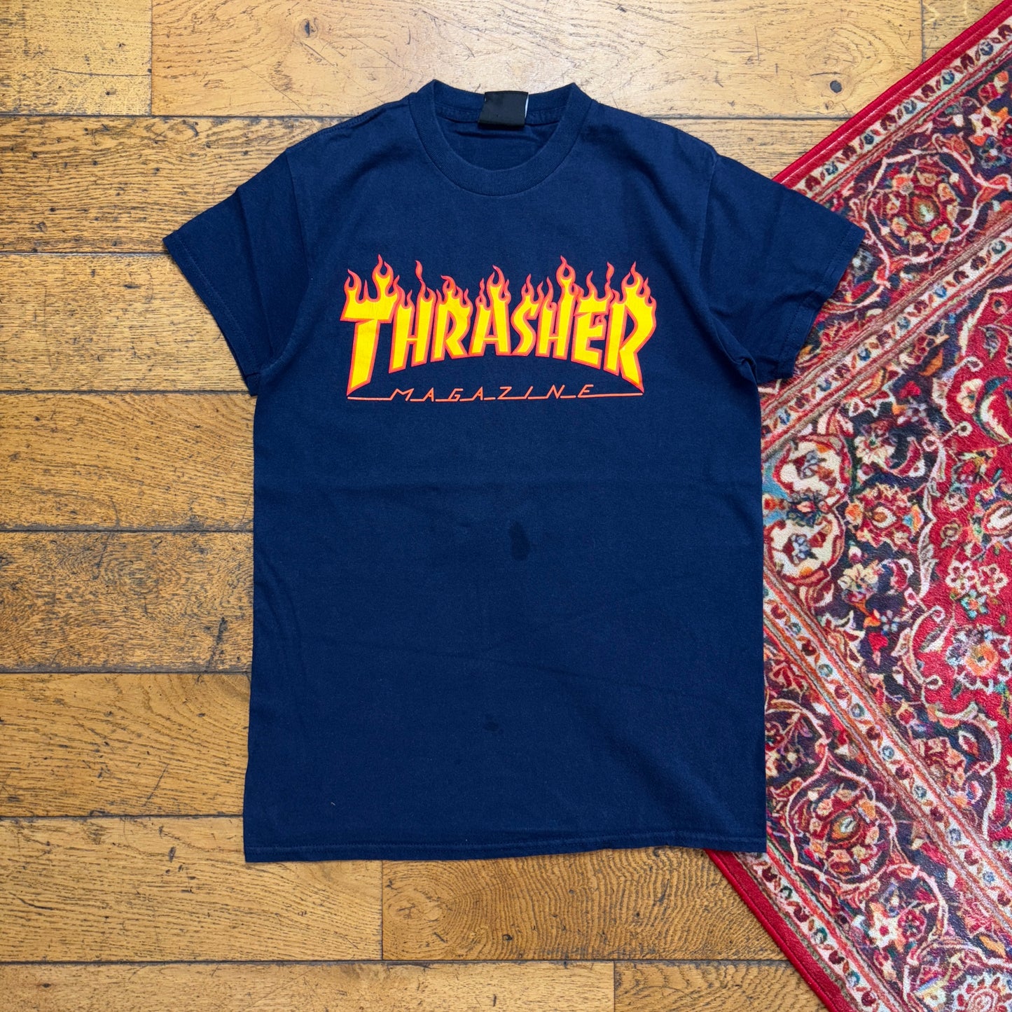 Vintage Thrasher Navy Skate Flames Womens Graphic T-Shirt - S