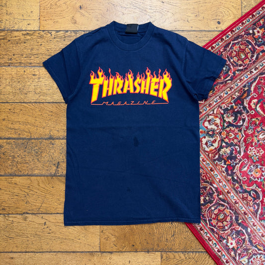 Vintage Thrasher Navy Skate Flames Womens Graphic T-Shirt - S