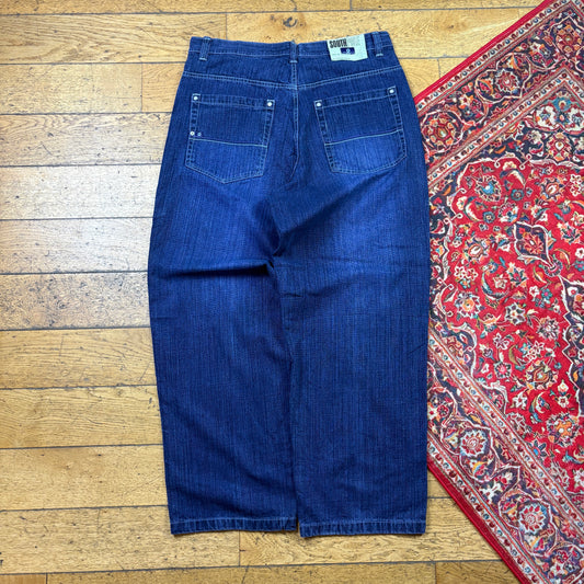 Vintage Southpole Blue Purple Embroidered Y2K Hip Hop Baggy Jeans - 38