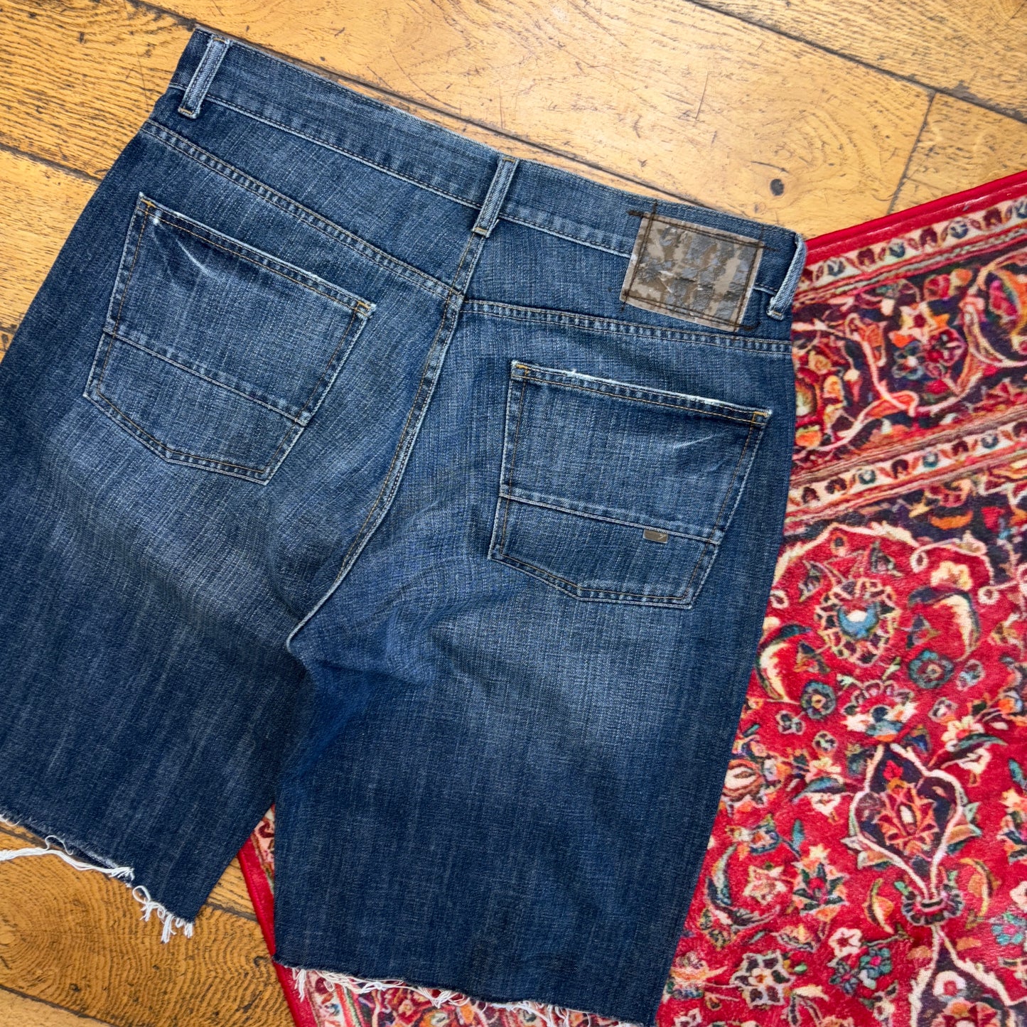 Vintage Embroidered Hip Hop Baggy Shorts Blue Jorts - 36