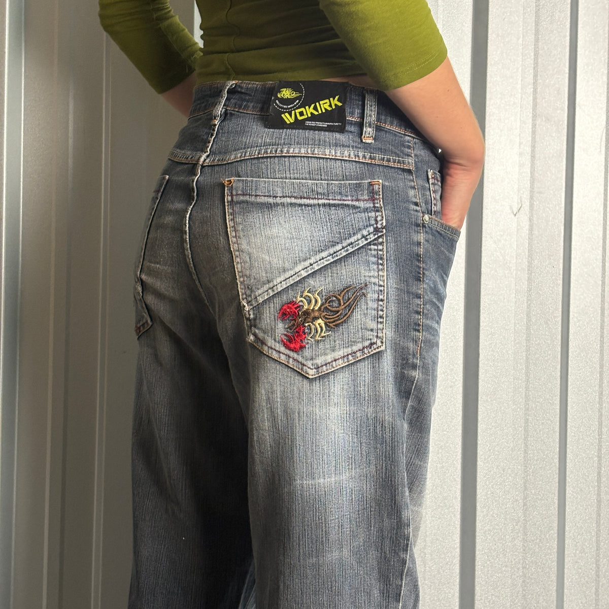 Embroidered Blue Scorpion Japanese Denim Hip Hop Y2K Baggy Jeans - 32S