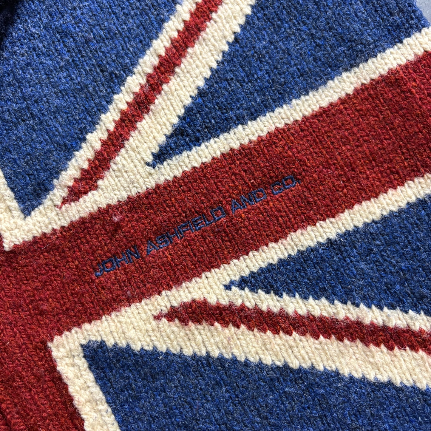 Vintage John Ashfield Union Jack Wool Navy 00s Y2K Zip Chunky Knit Jumper - L