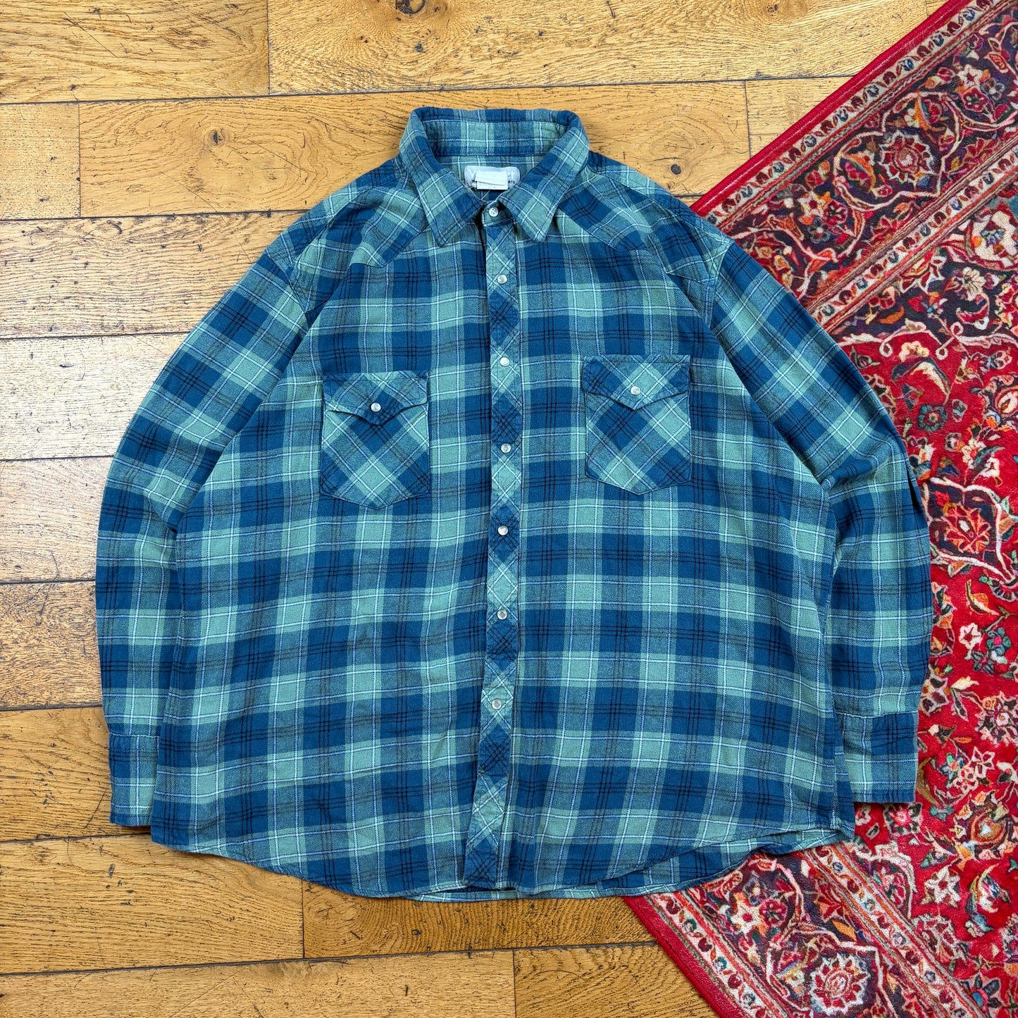 Vintage Wrangler Blue Green Check Flannel Shirt - XXL