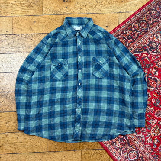 Vintage Wrangler Blue Green Check Flannel Shirt - XXL