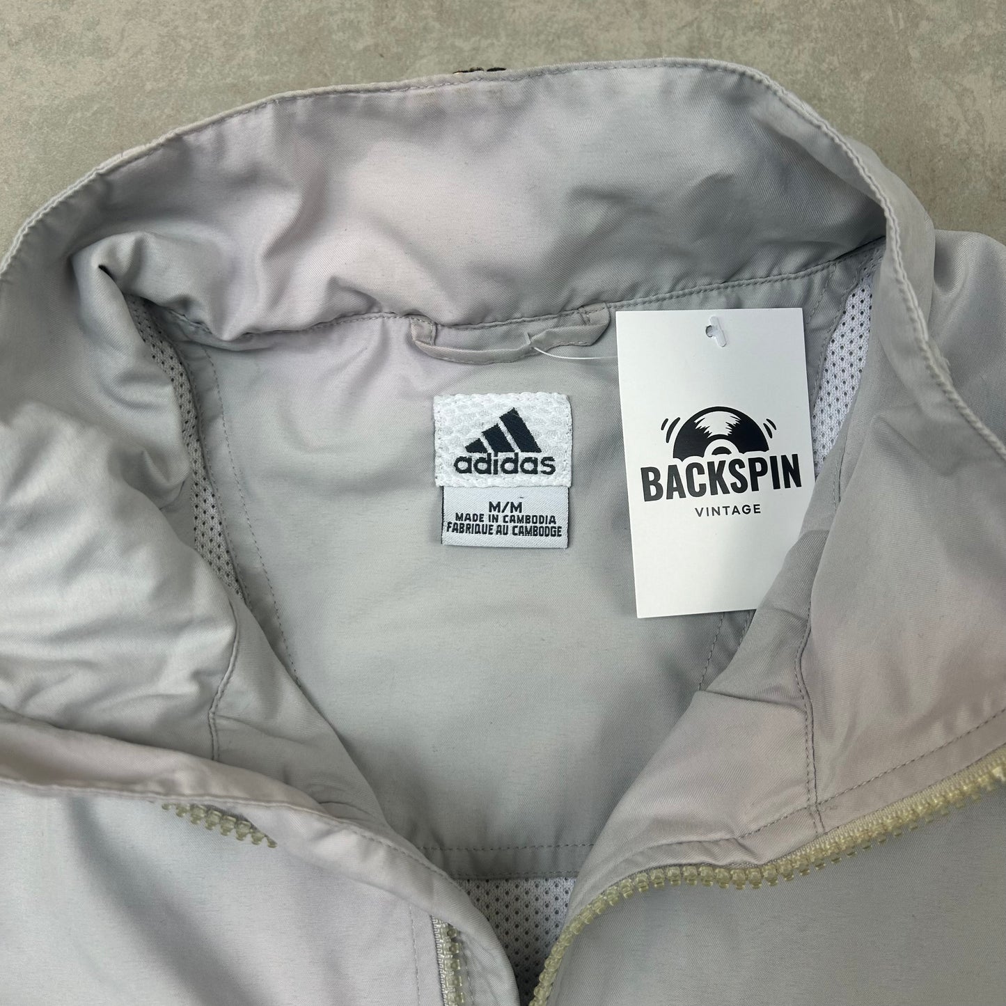 Adidas vintage full zip windbreaker gilet in grey - Medium