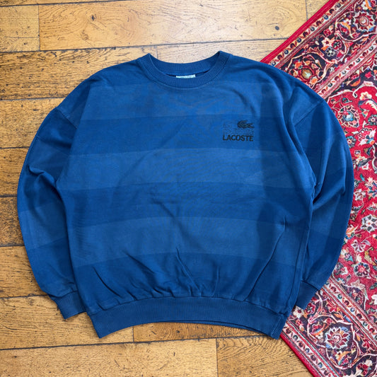 Vintage Chemise Lacoste Embroidered Blue Stripe Knit Jumper - 2XL