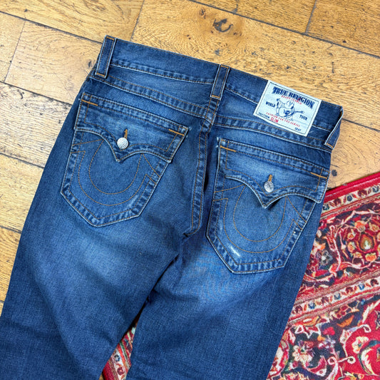 Vintage True Religion Blue Embroidered Y2K Hip Hop Straight Jeans - 36
