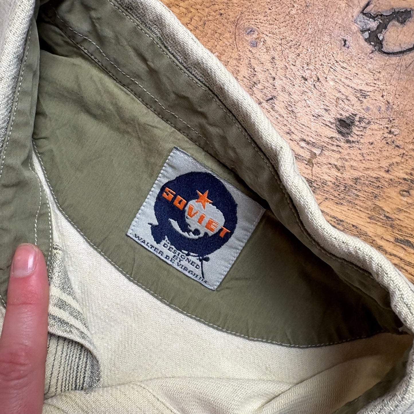 Vintage Soviet Cream Stripe Flannel Embroidered Shirt - XL