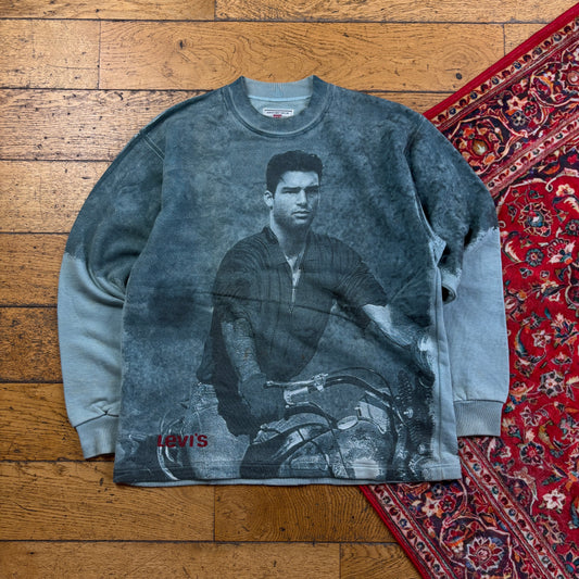 Vintage 90s Levis All Over Graphic Blue Sweatshirt - S