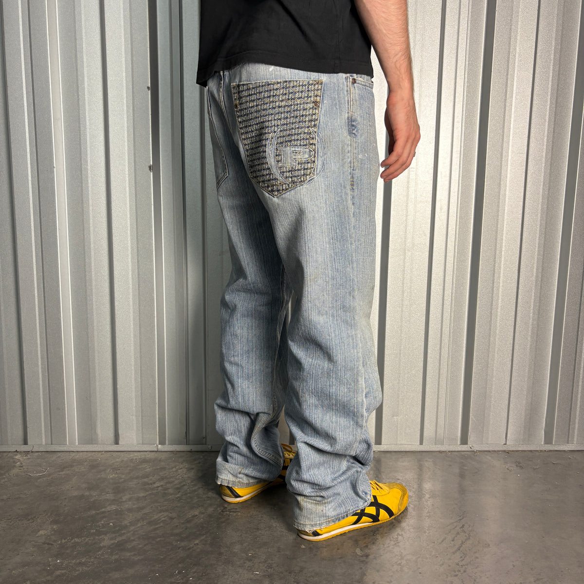 Phat Farm Blue Embroidered Japanese Denim Hip Hop Y2K Baggy Jeans - 36R