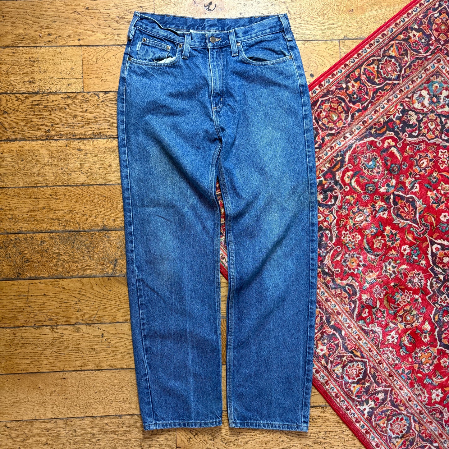 Vintage Carhartt Workwear Carpenter Baggy Blue Jeans - 36L