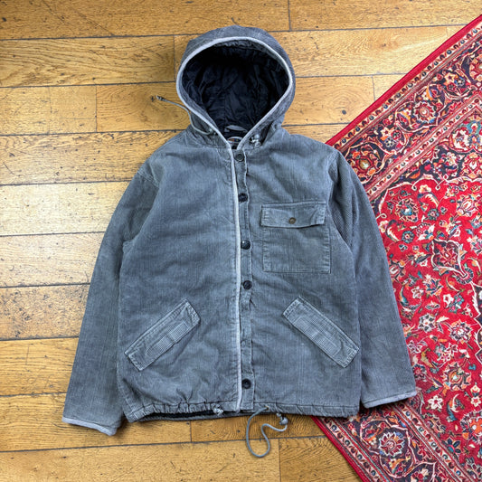 Vintage Fishbone Surfwear Grey Corduroy Parka Jacket Coat - S
