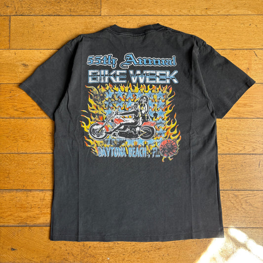 Vintage 90s Motorbike Black Single Stitch Graphic T-Shirt - M/L