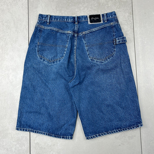 Vintage Embroidered Hip Hop Baggy Blue Shorts Jorts - 34