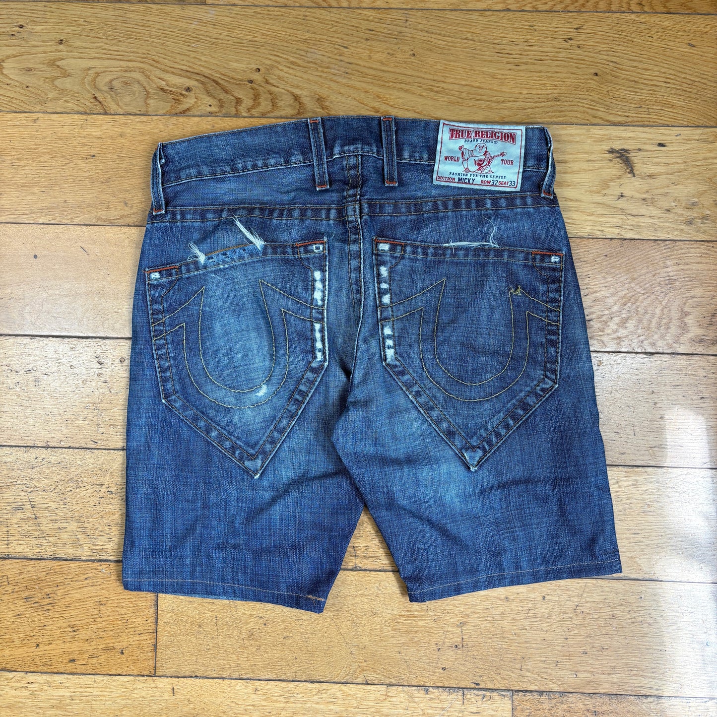 Vintage True Religion Blue Embroidered Y2K Shorts Jorts - 36