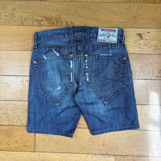 Vintage True Religion Blue Embroidered Y2K Shorts Jorts - 36