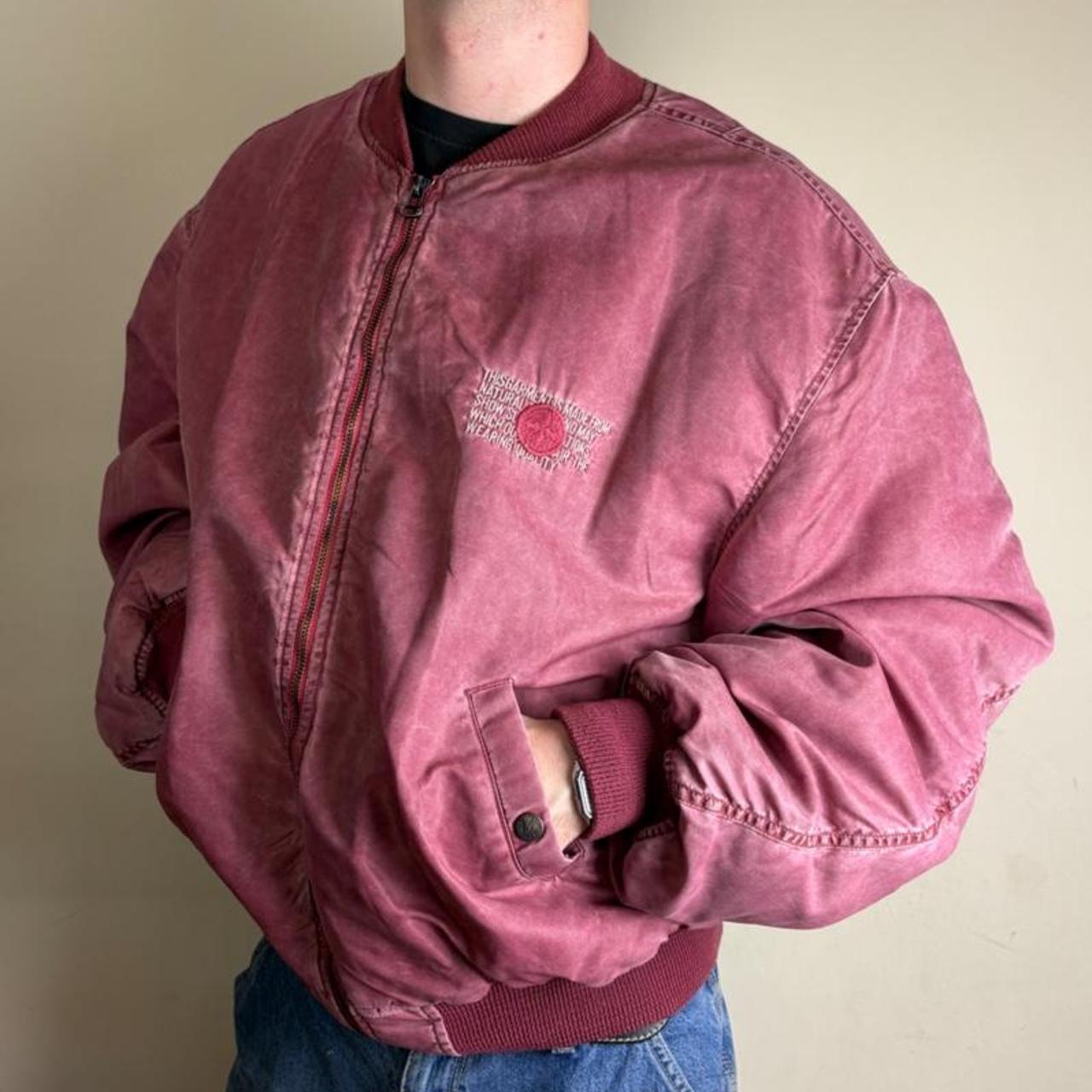Vintage Pink Burgundy Embroidered Bomber Jacket - XL