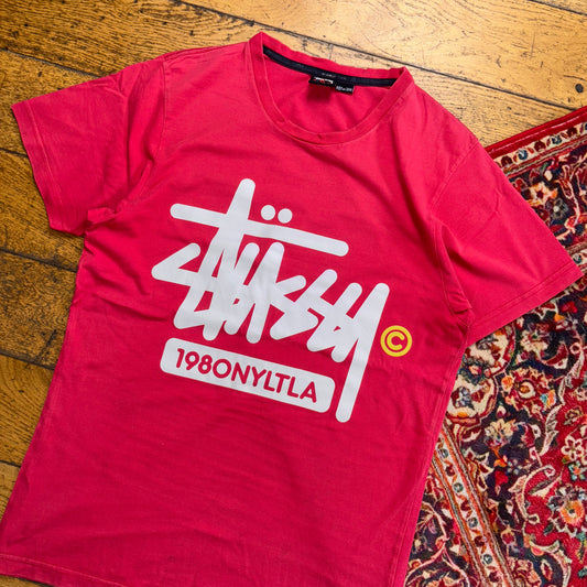 Vintage Stussy Red Graphic T-Shirt - XS