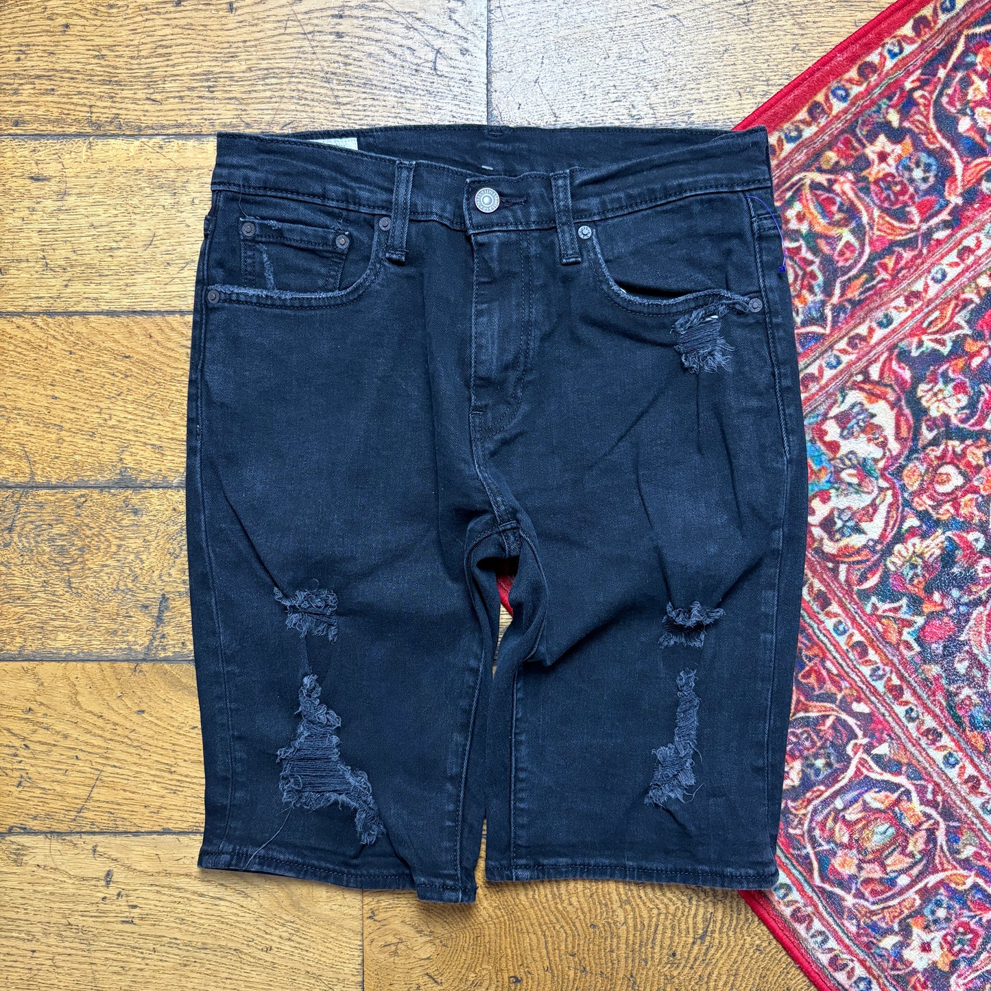 Vintage Levis 502 Black Slim Denim Shorts - 30