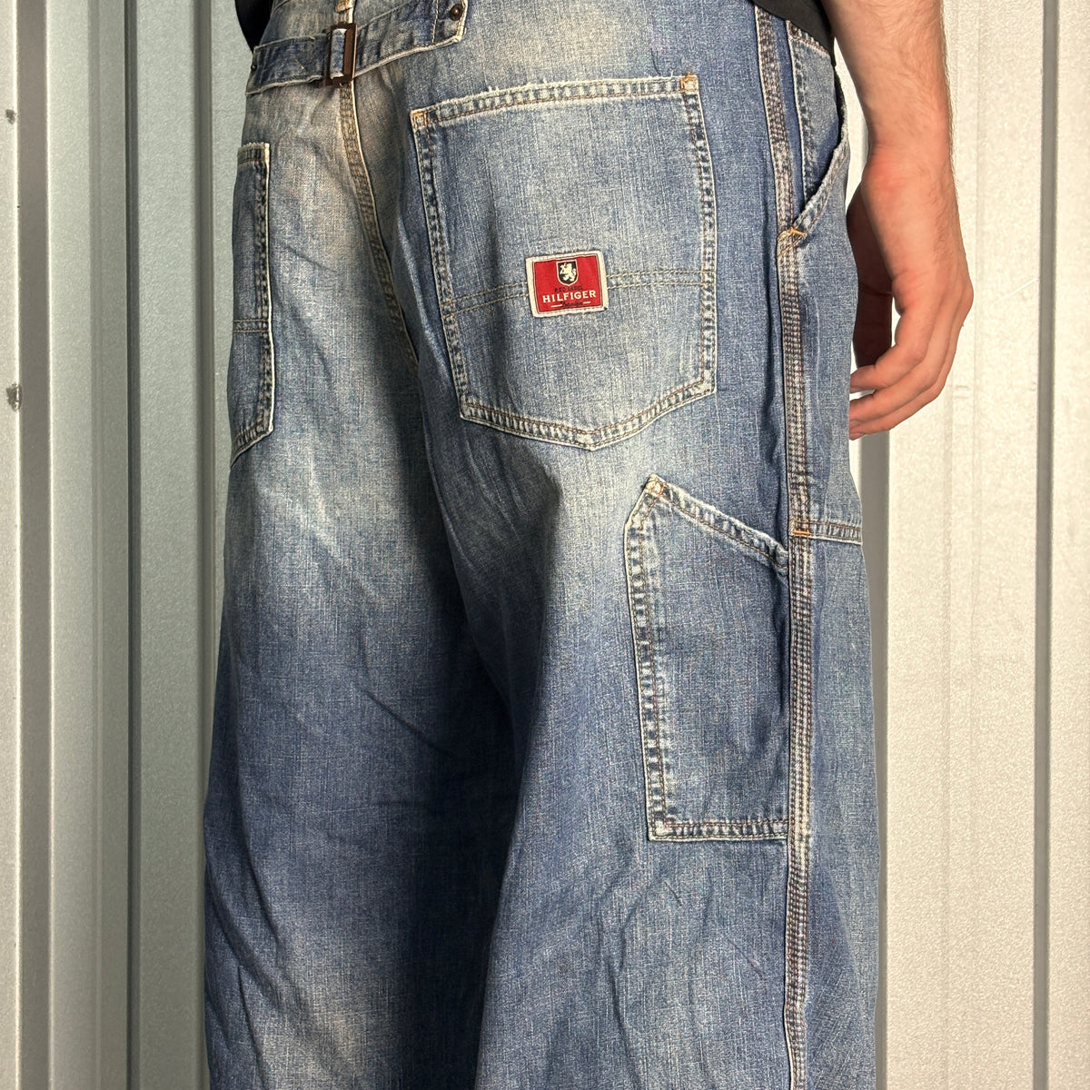 Tommy Hilfiger Red Label Blue Buckle Embroidered Hip Hop Y2K Baggy Jeans - 36S