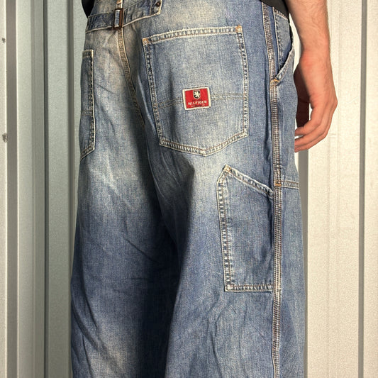 Tommy Hilfiger Red Label Blue Buckle Embroidered Hip Hop Y2K Baggy Jeans - 36S