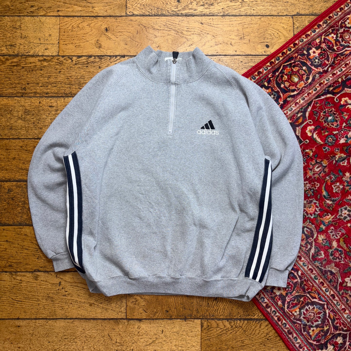 Vintage 90s Adidas Grey Quarter Zip Embroidered Sweatshirt - L