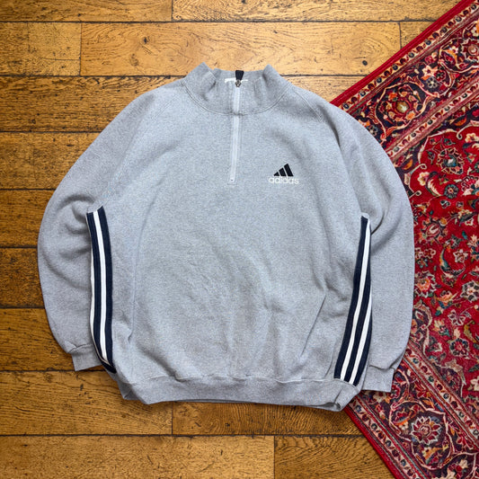 Vintage 90s Adidas Grey Quarter Zip Embroidered Sweatshirt - L