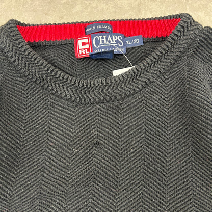 Vintage Chaps Ralph Lauren Chunky Knit Black Fisherman Jumper - XL