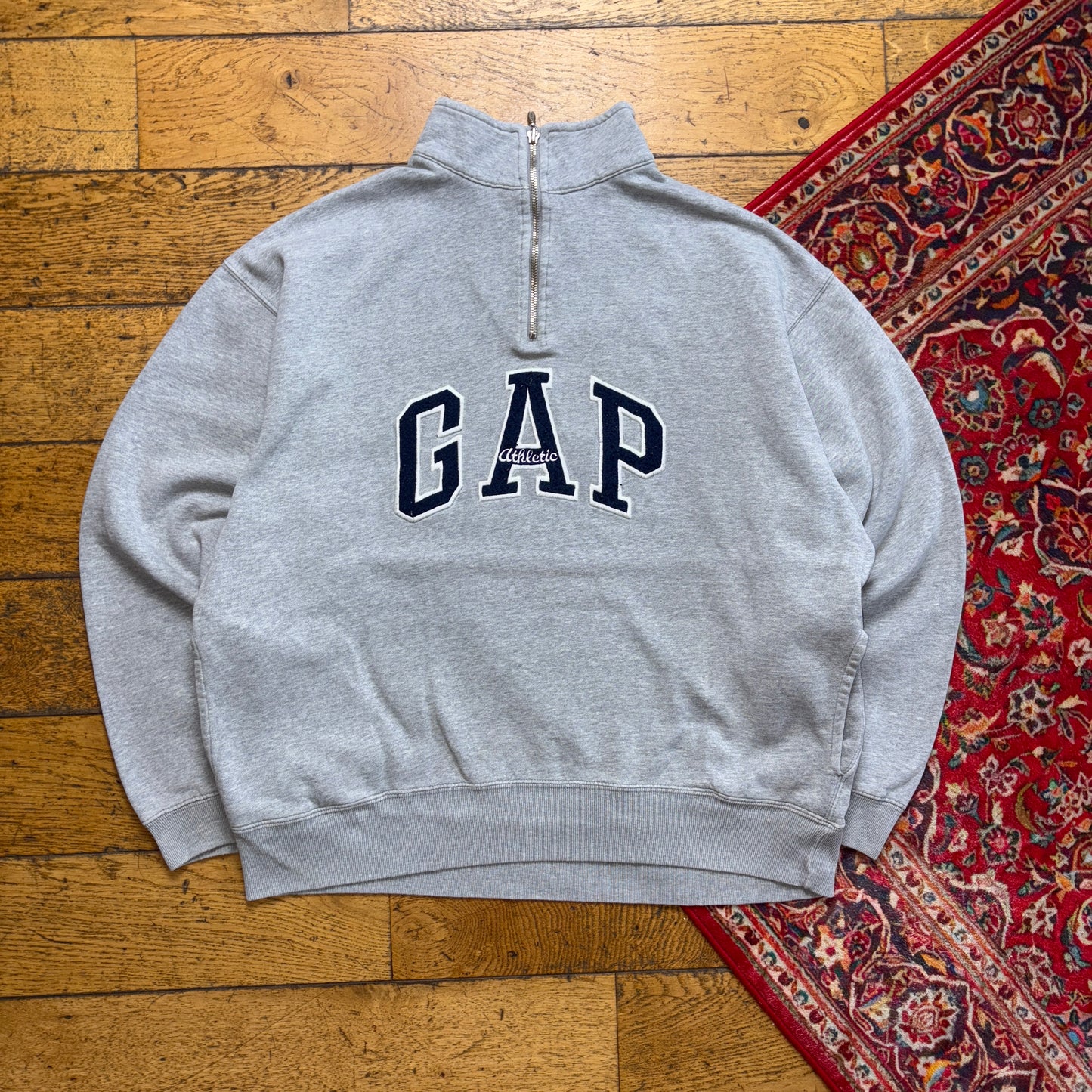 Vintage Gap Grey Quarter Zip Embroidered Sweatshirt - XL