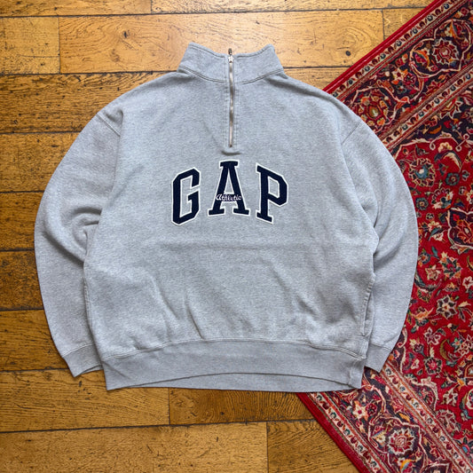 Vintage Gap Grey Quarter Zip Embroidered Sweatshirt - XL