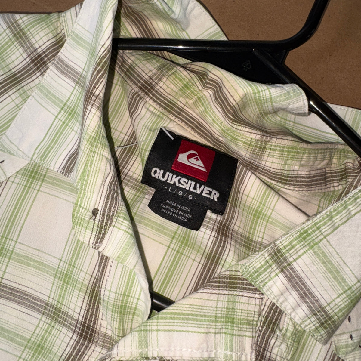 Quiksilver Green Check Plaid Short Sleeve Shirt - S
