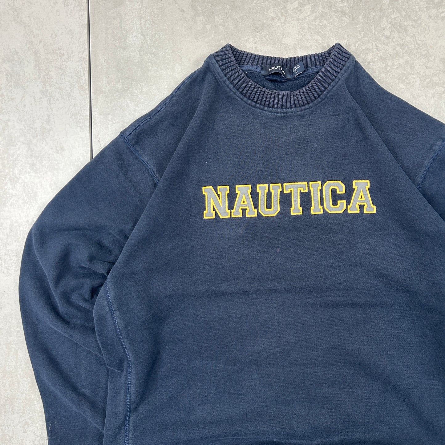 Vintage Nautica Spellout Navy Embroidered Sweatshirt - L