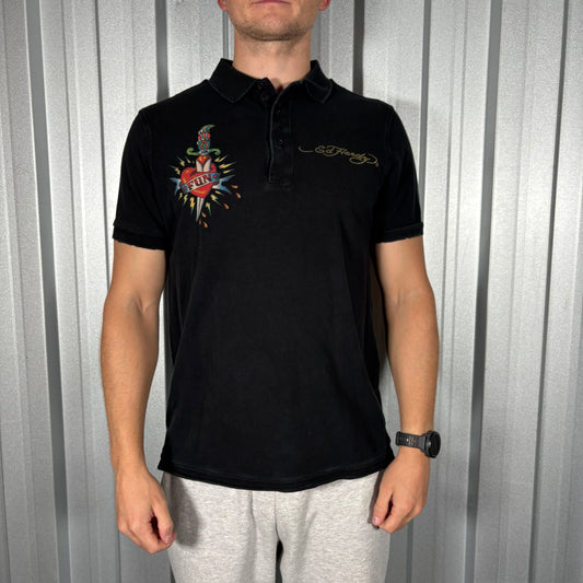 Ed Hardy Y2K Black Polo Shirt - M