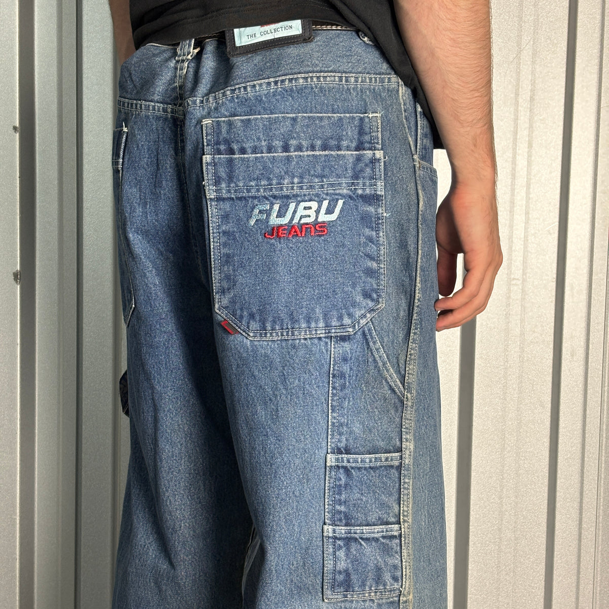 FUBU Blue Embroidered Carpenter Japanese Denim Hip Hop Y2K Baggy Jeans - 36L