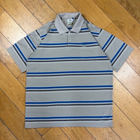 Vintage Lacoste Grey Blue Stripe Polo Shirt - L