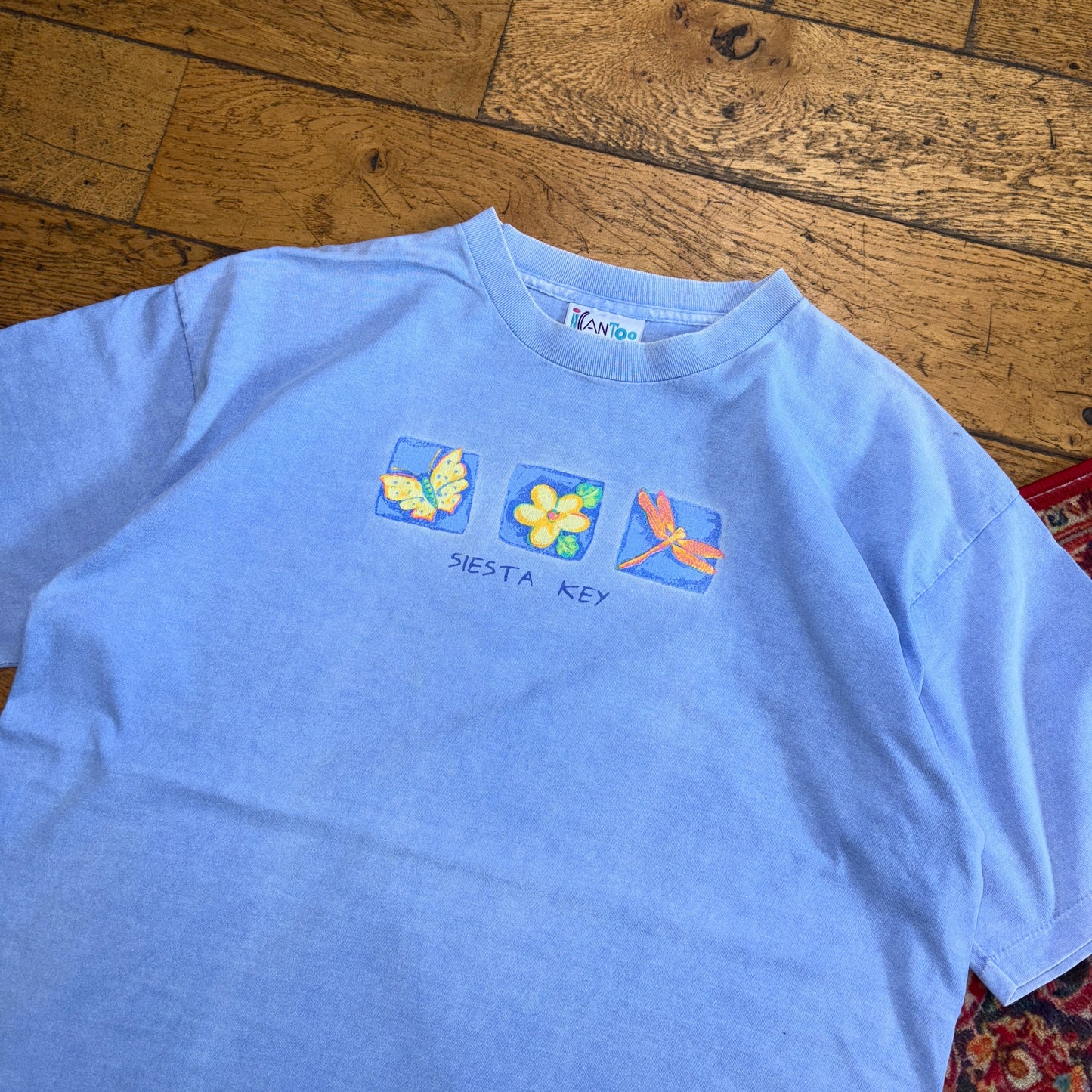 Vintage 90s Siesta Key Blue Flower Single Stitch Graphic T-Shirt - L