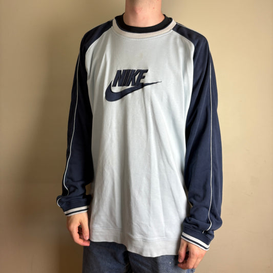 Vintage Nike Y2K Blue Embroidered Sweatshirt - 2XL