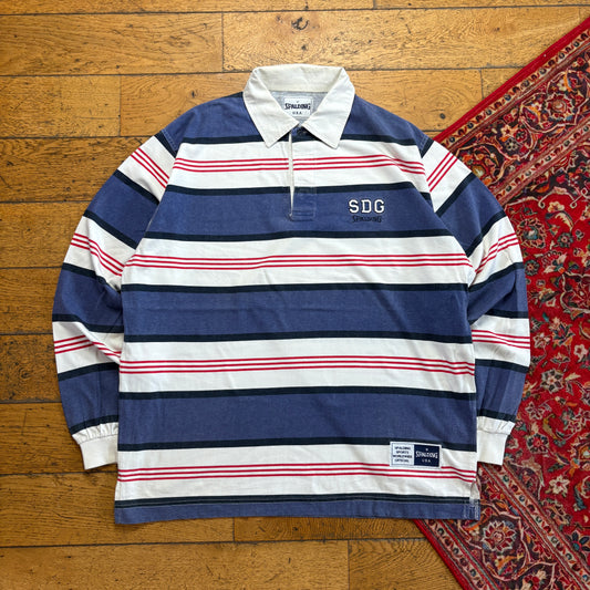 Vintage Spalding Blue White Rugby Polo Shirt - 2XL