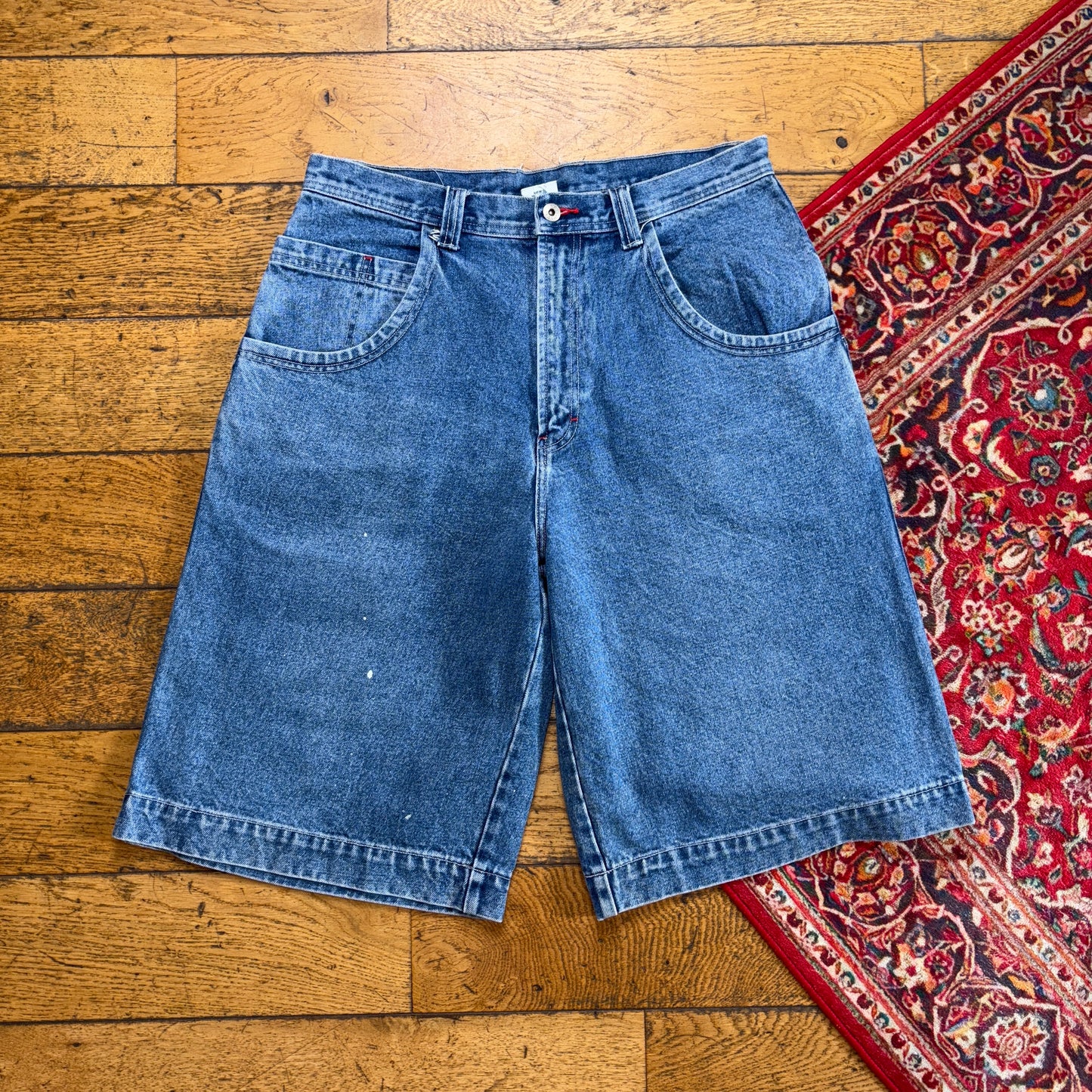 Vintage JNCO Style Embroidered Hip Hop Blue Baggy Shorts Jorts - 34