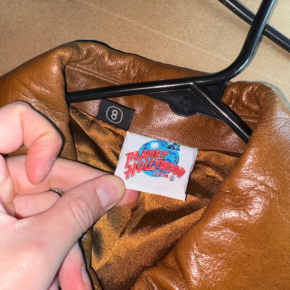 Planet Hollywood 1998 Brown Embroidered Womens Leather Jacket - Size 8